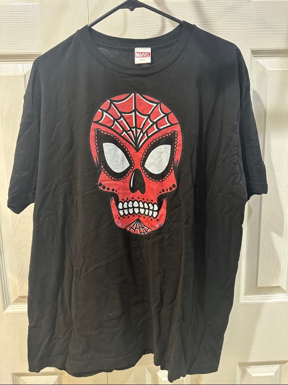 Marvel Men’s Black Red Mexican Skull Spiderweb T-Shirt XL